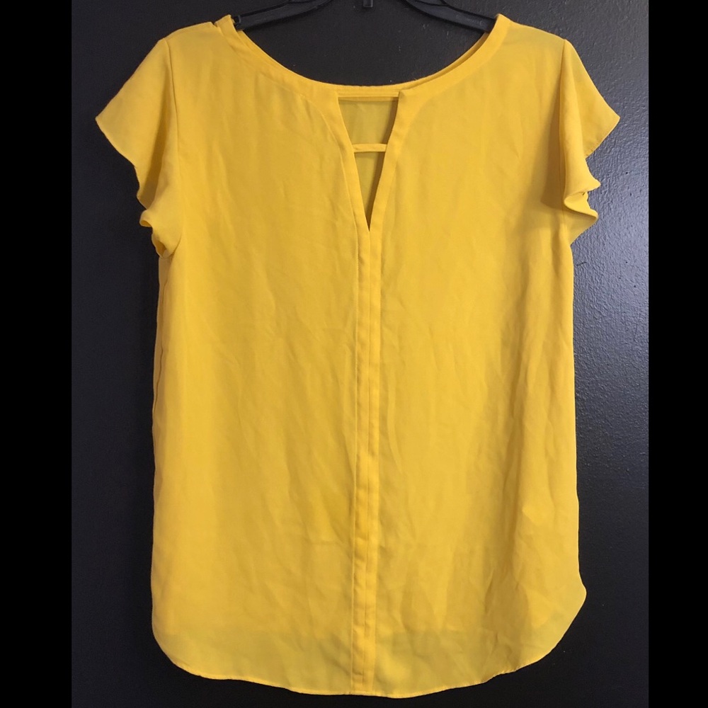 LOFT Mustard Yellow Ruffle Sleeve Top - Picture 2 of 4